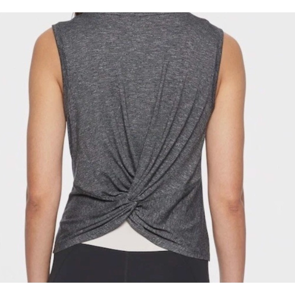 Athleta Womens Gray Heather Twist Back Muscle Tank Top Size M, Made in USA
